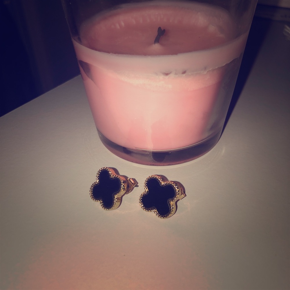 18K Gold Plated Lucky Charm Stud Earrings in Black